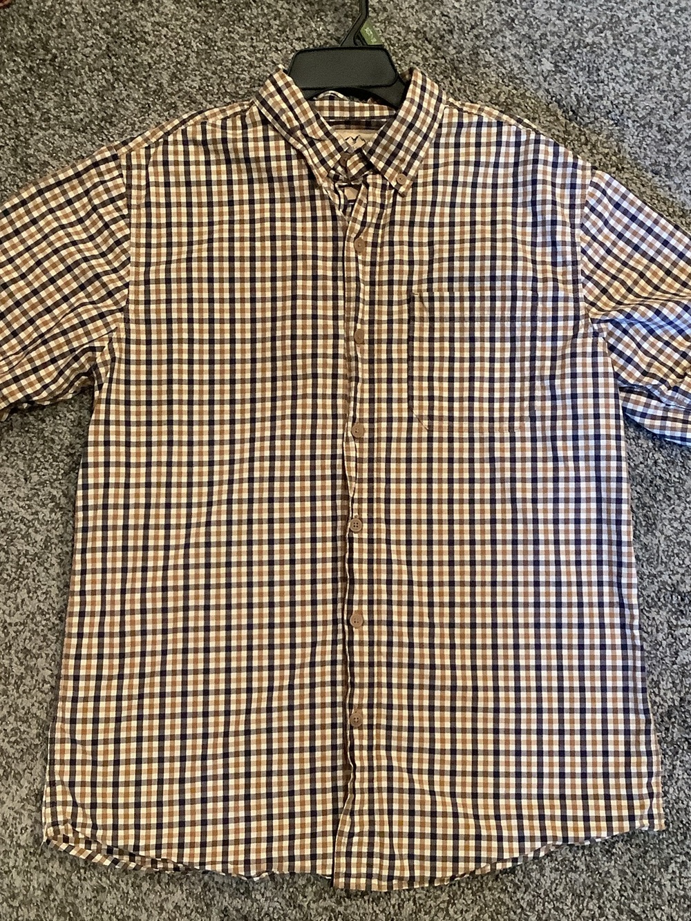 Short-Sleeve Checked Button-Down Shirt in Brown & Blue